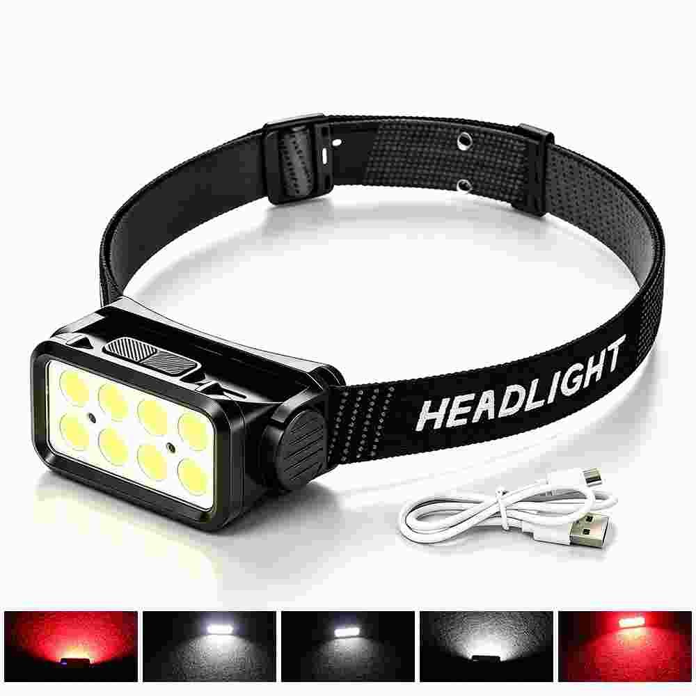 COB LED Headlamp USB Rechargeable Headlight Torch Work Light Bar Head Band Lamp