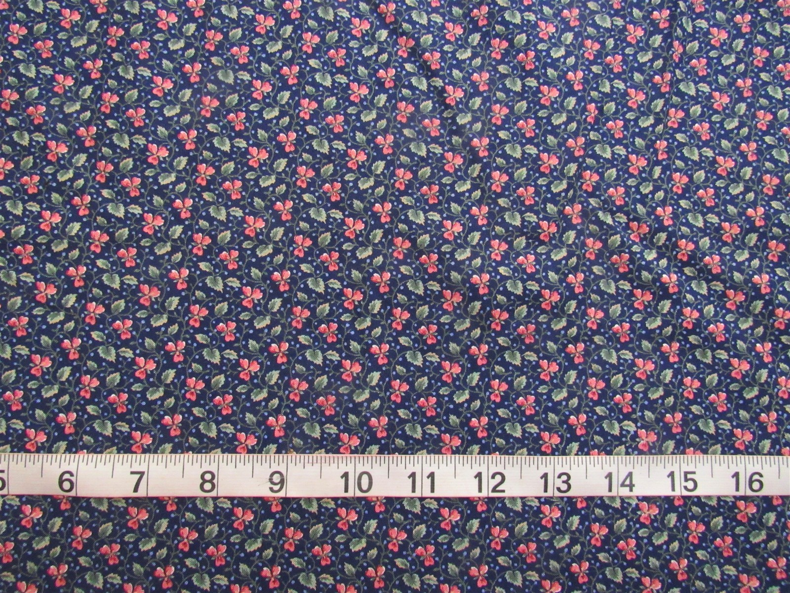 1 yd 100% Cotton Fabric Navy with Flowers in Dark Salmon