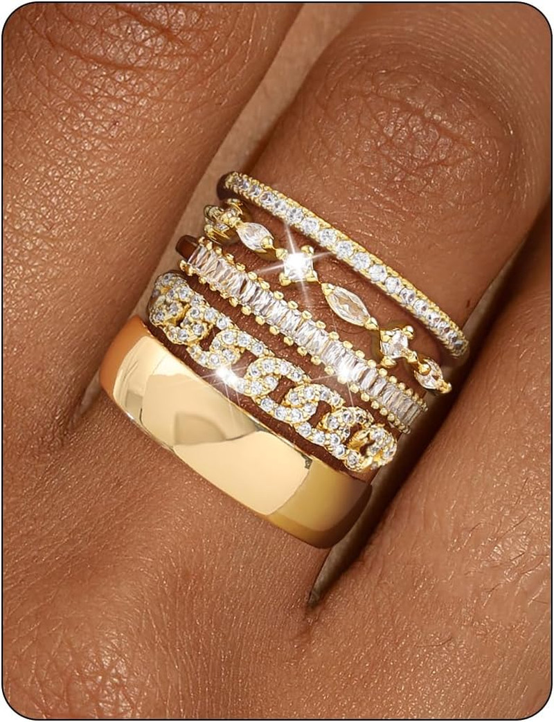 Stackable Gold Rings for Women Non Tarnish Chunky 14K Gold Plated Stacking Cubic