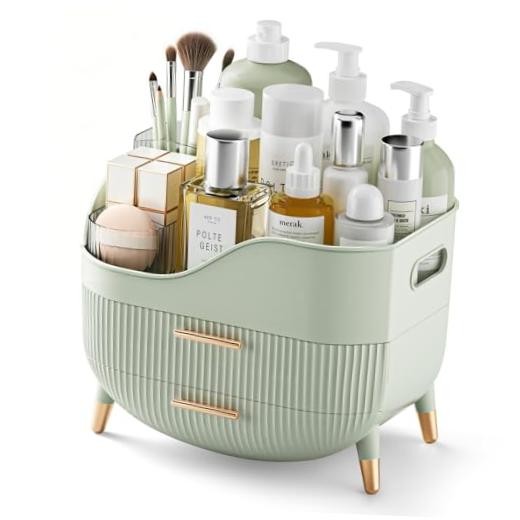 Makeup Organizer with Drawers, Green Skincare Organizer for Vanity, Sage Green
