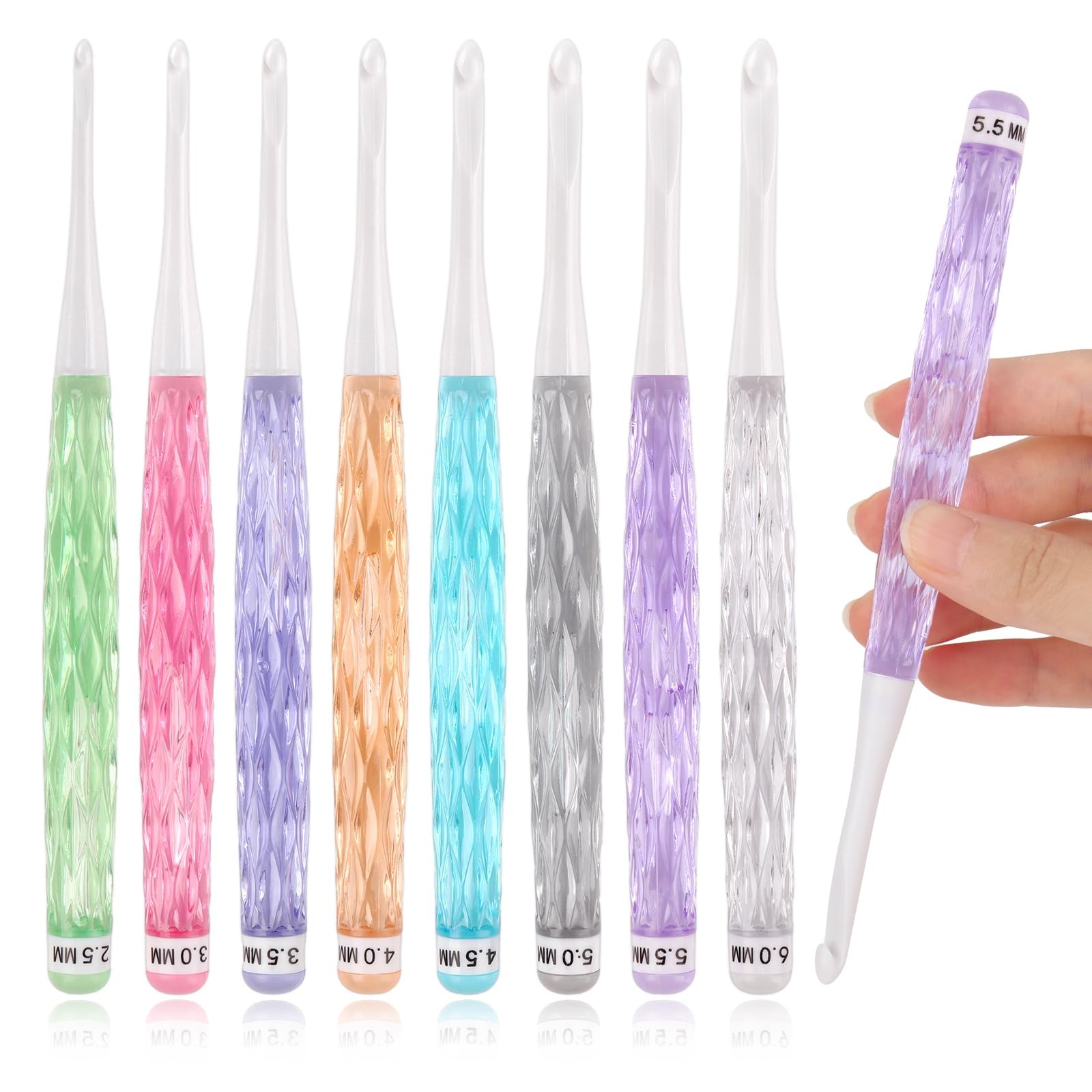 Crochet Hooks, Inline Crochet Hook Set 2.5mm(C)-6mm(J), See-Through Plastic H...