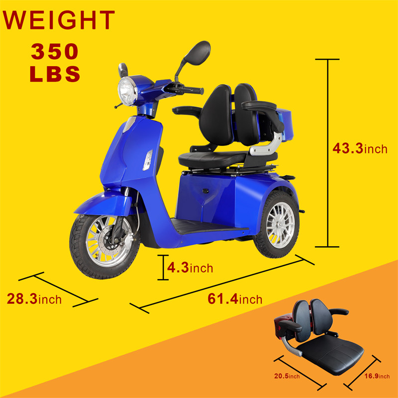 3-Wheel Mobility Scooter Battery Motor Wheelchair for Senior Adult 800W 60V 20AH