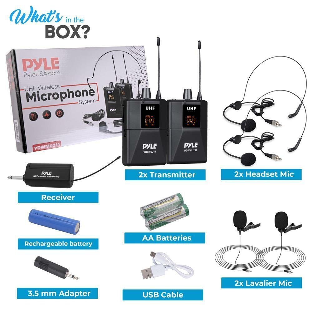 Pyle Dual Wireless Headset Mic Kit, Lavalier PDWMU211