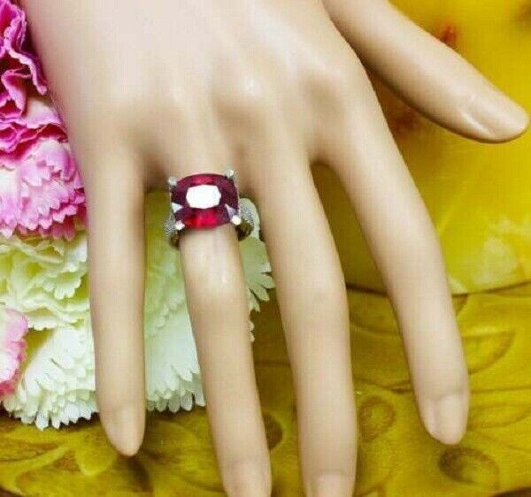 3Ct Lab-Created Red Ruby Diamond Solitaire Engagement Ring 14K White Gold Finish