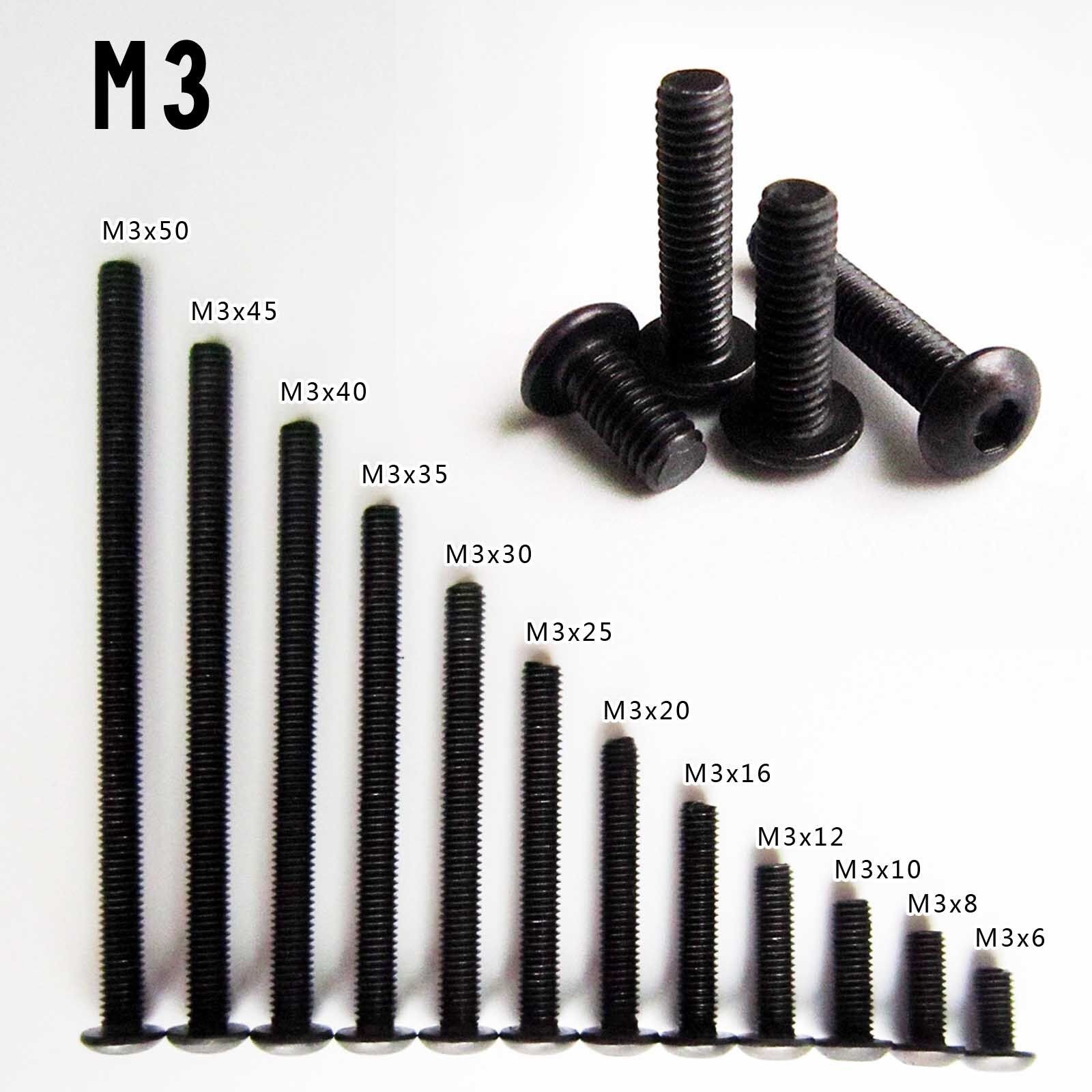 25/50/100pcs Black Steel Metric Thread M3 Button Head Hex Socket Cap Screw Bolt