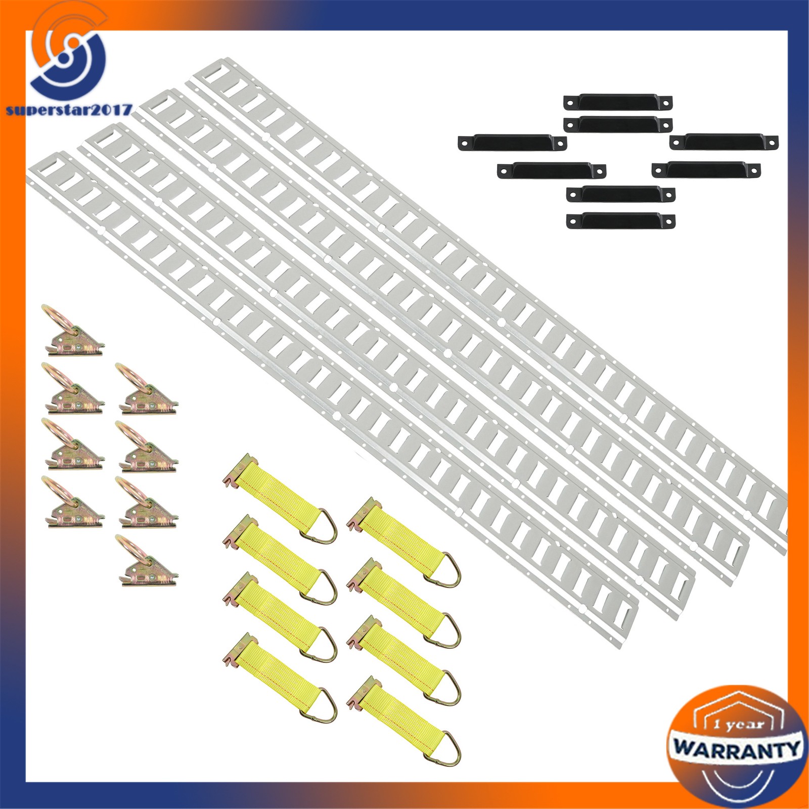 28PCS E-Track Kit 4x 5' Rails 8x Caps Straps O Rings Galvanized Silver