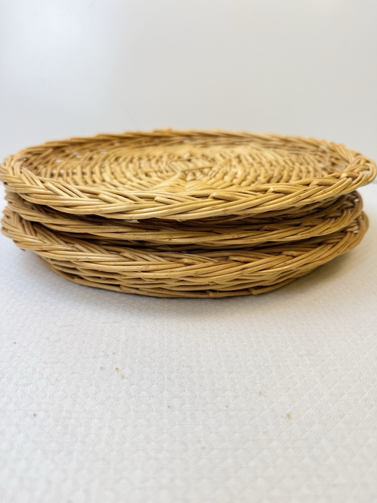 HEAVY Woven Wicker Rattan Round Wicker Plates 11” D With Sides LOT OF 3