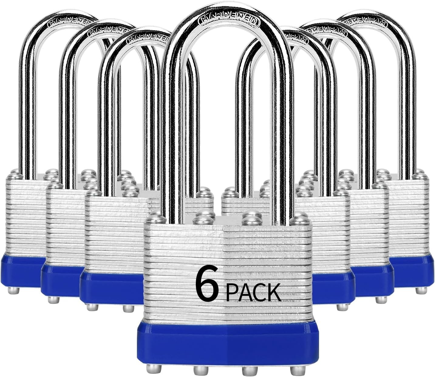 Padlocks Keyed Alike, Pack of 6, Laminated Steel Keyed Lock (1-9/16", 40mm), Pad