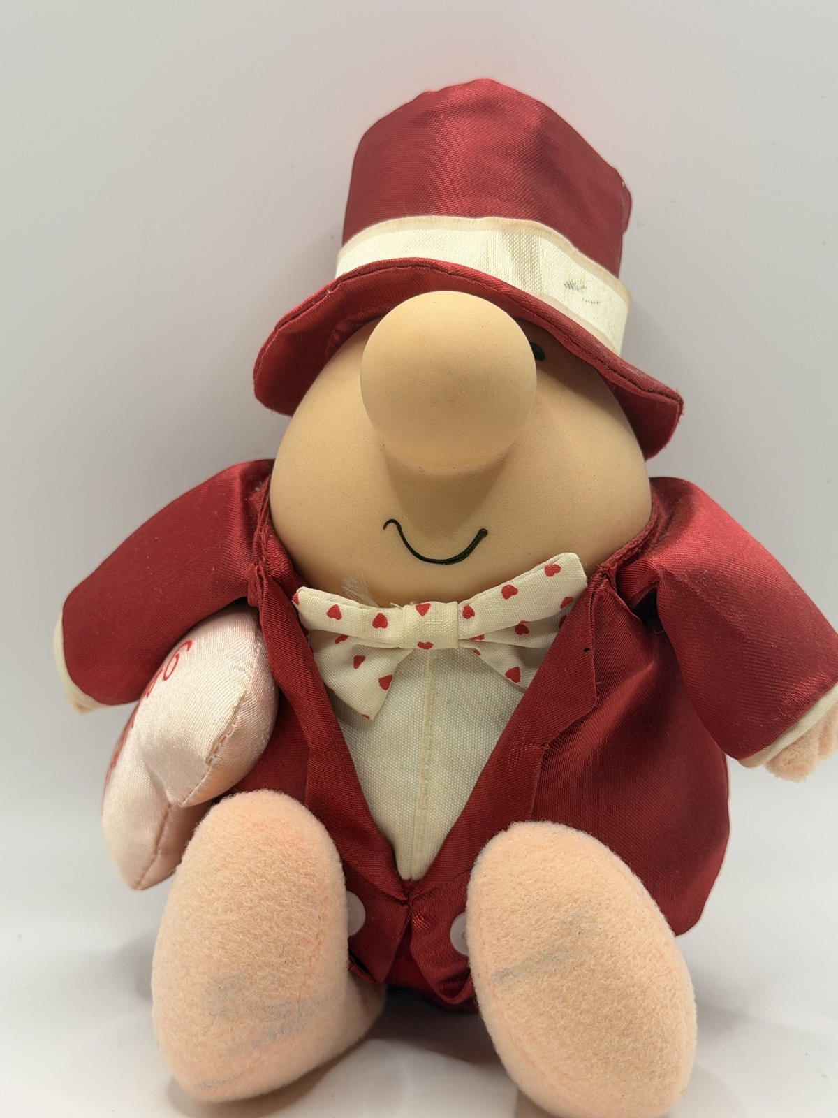 Vintage Valentine's Day Plush Top Hat Tails Big Nose "I Love You" Stuffed Animal