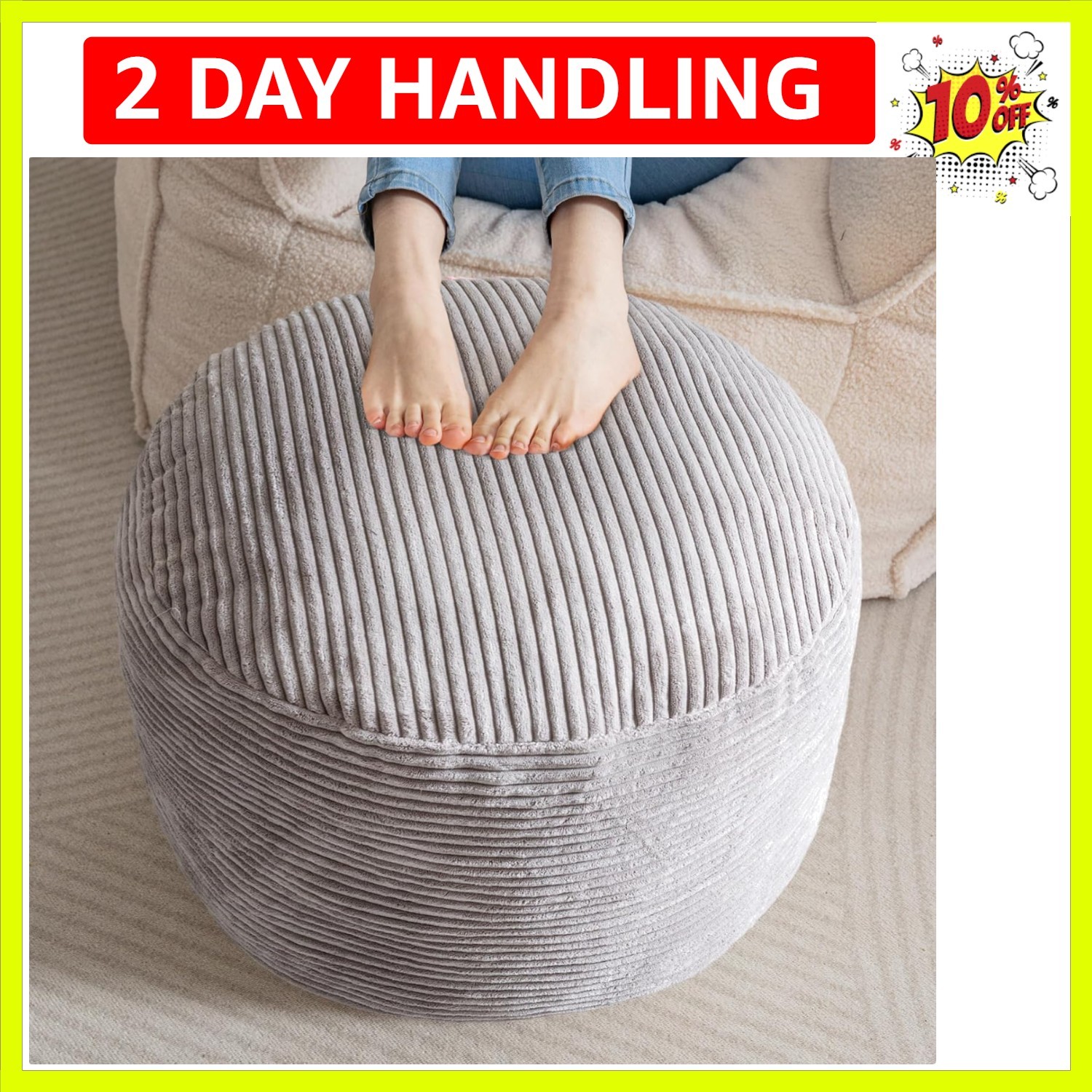 Round Stuffed Pouf Ottoman, Corduroy Poufs with Foam Chunk Filling, Furry and...
