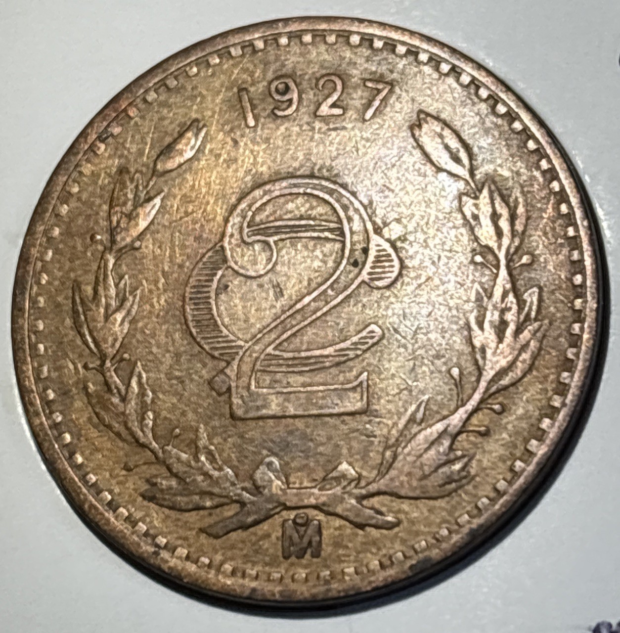 1927 Mexico Two 2 Centavos Extra Fine XF Condition Coin KM# 419