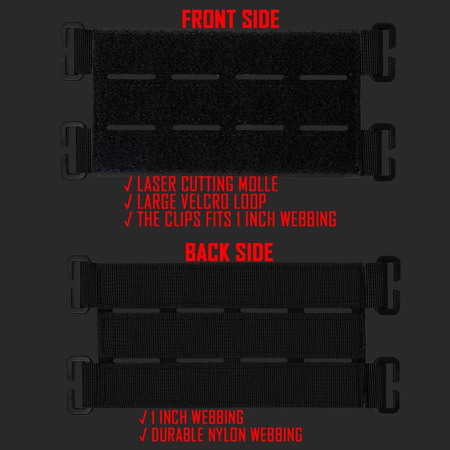 2 Pack Upgrade 8 Laser Cutting Hole Molle Patch Display Holder, Black