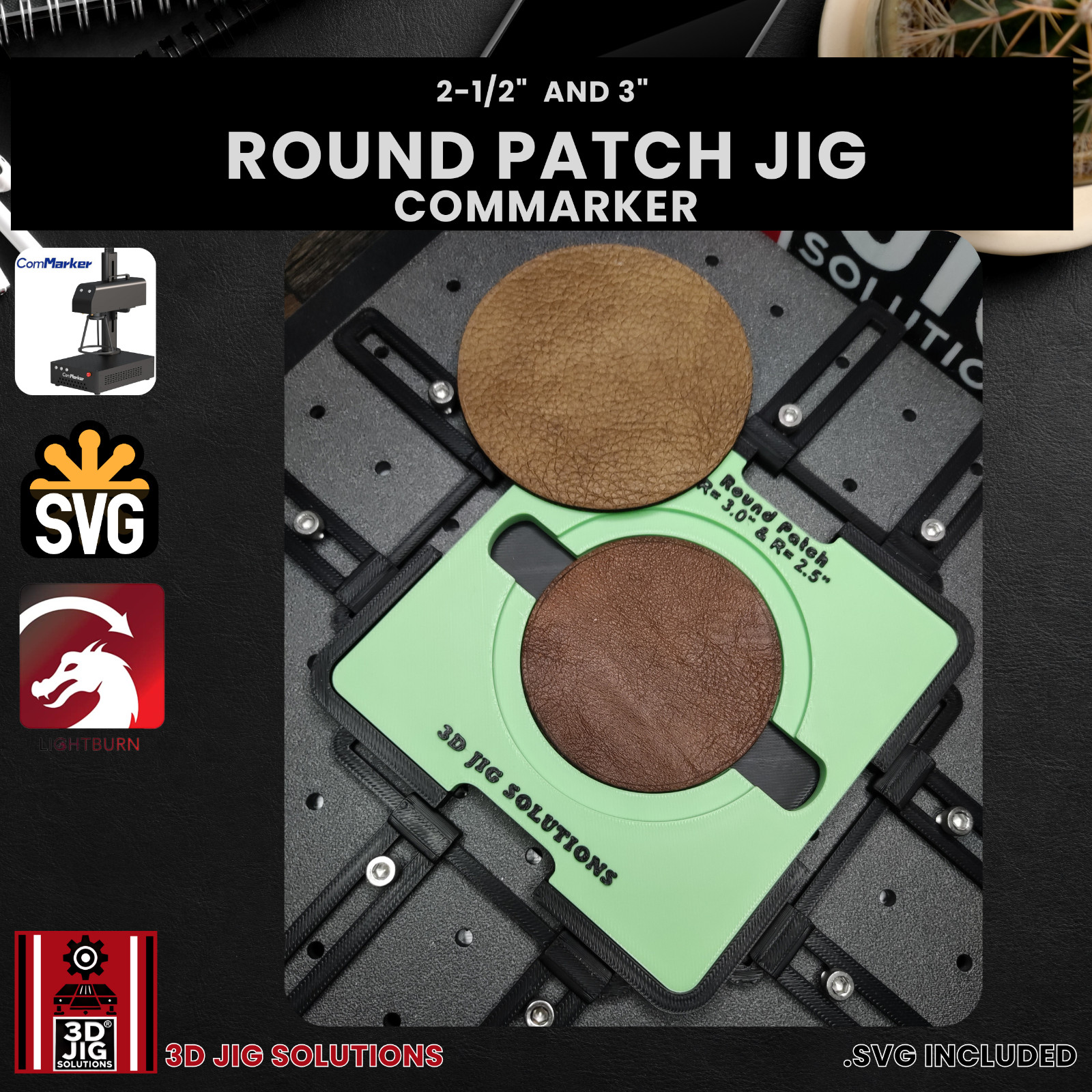 ComMarker Round Leather Hat Patch Jig, Fiber Laser Engraving Template, Laser Jig