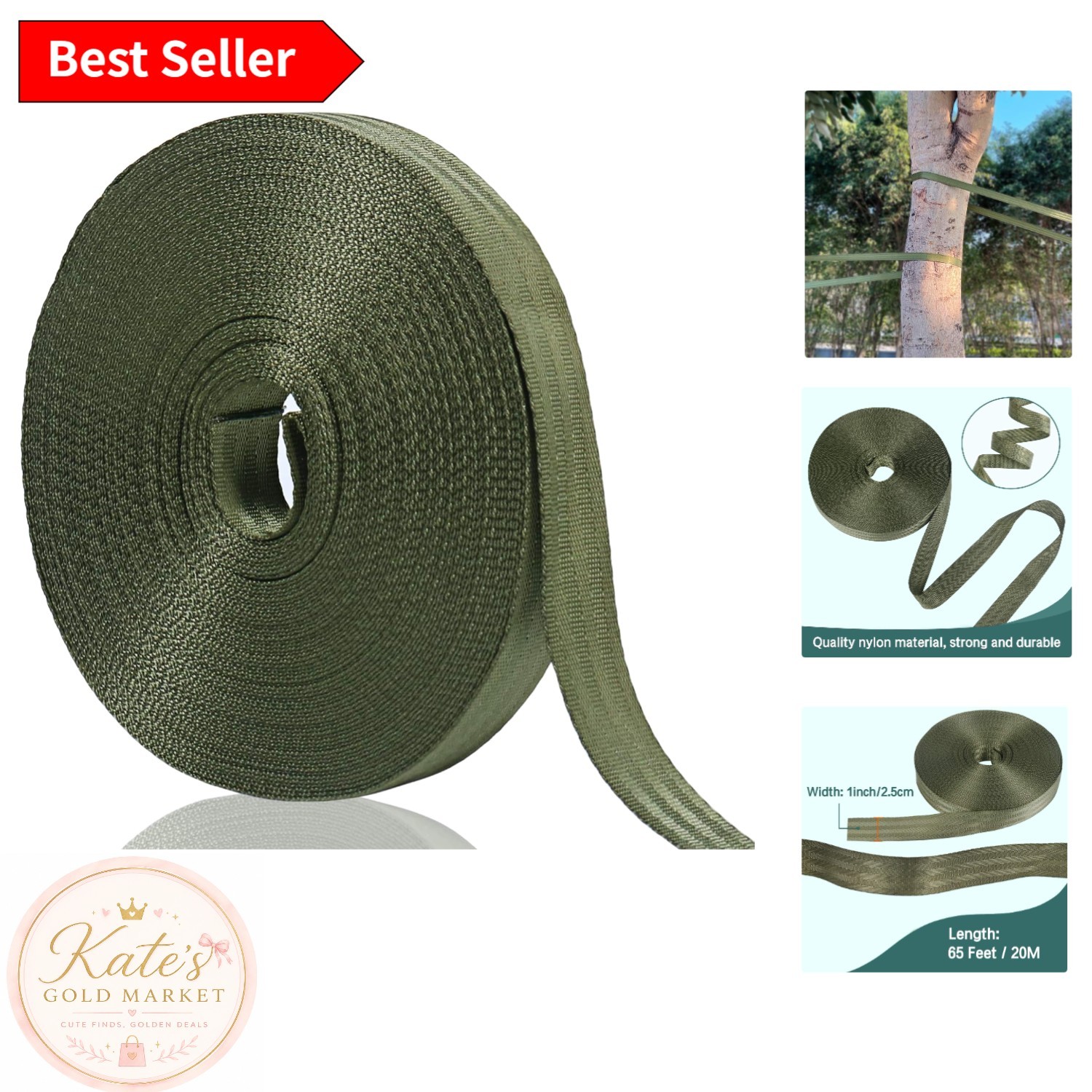 Multi-Purpose 65 Feet Tree Support Strap - 2200 lb Strength, Ideal for All Trees