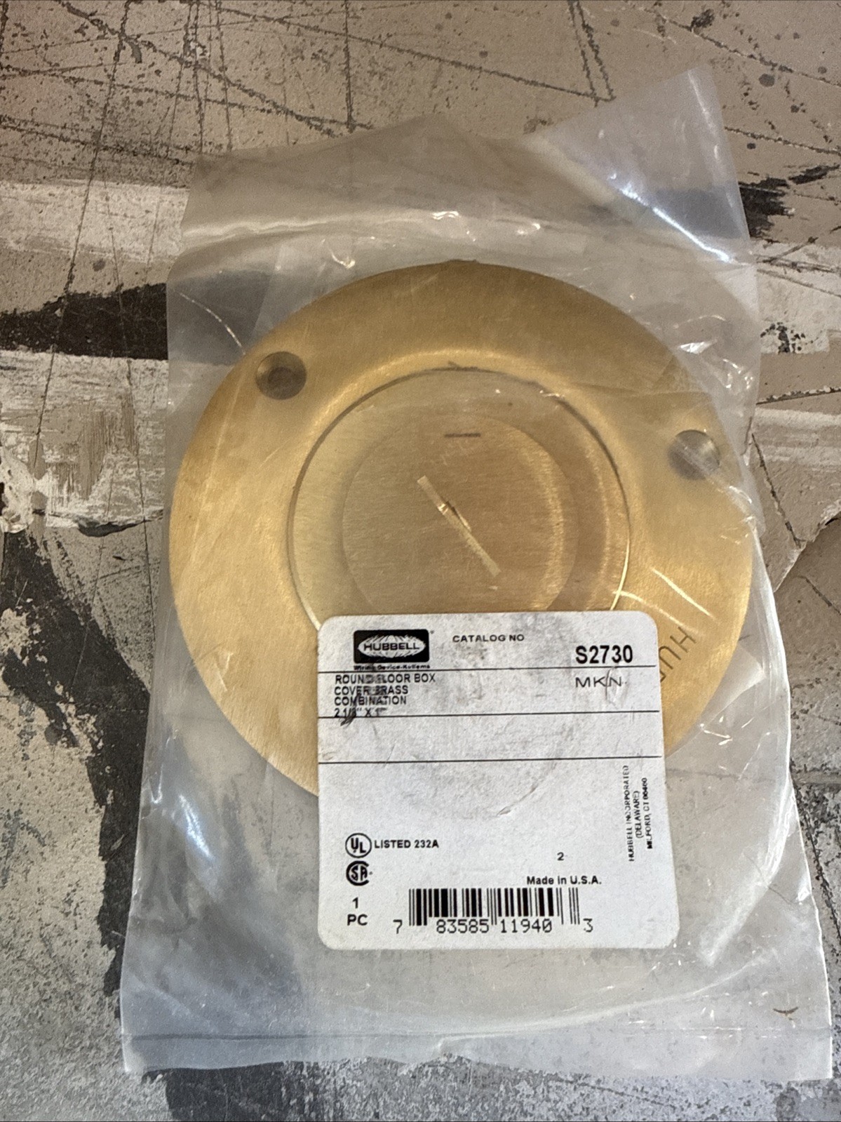 NEW HUBBELL S2730 FLOOR BOX COVER ROUND BRASS 2-1/8" X 1" COMBINATION
