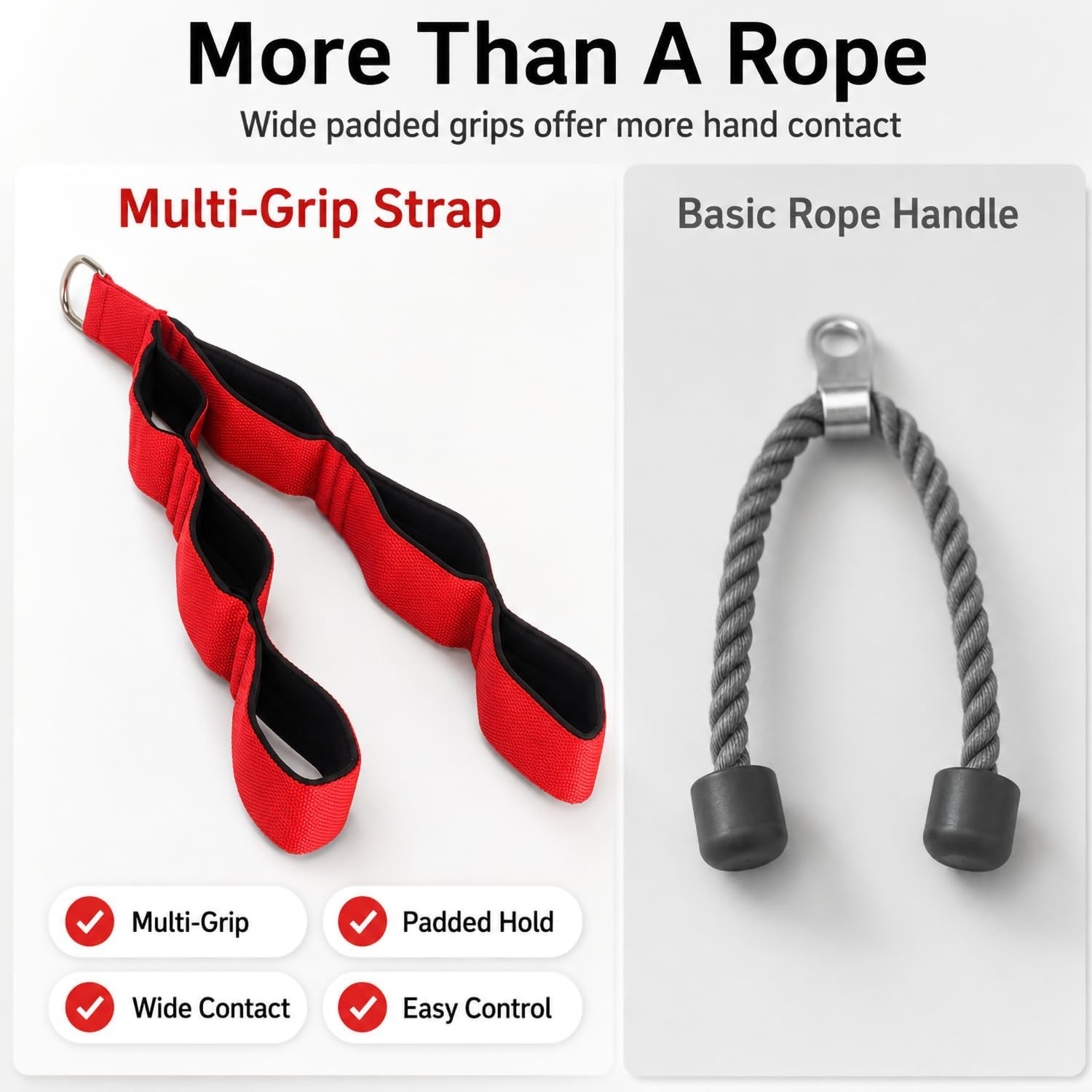 Tricep Rope Cable Attachment, 27 Inch Multi-Grip Pulldown Strap | PP Webbing, Pa