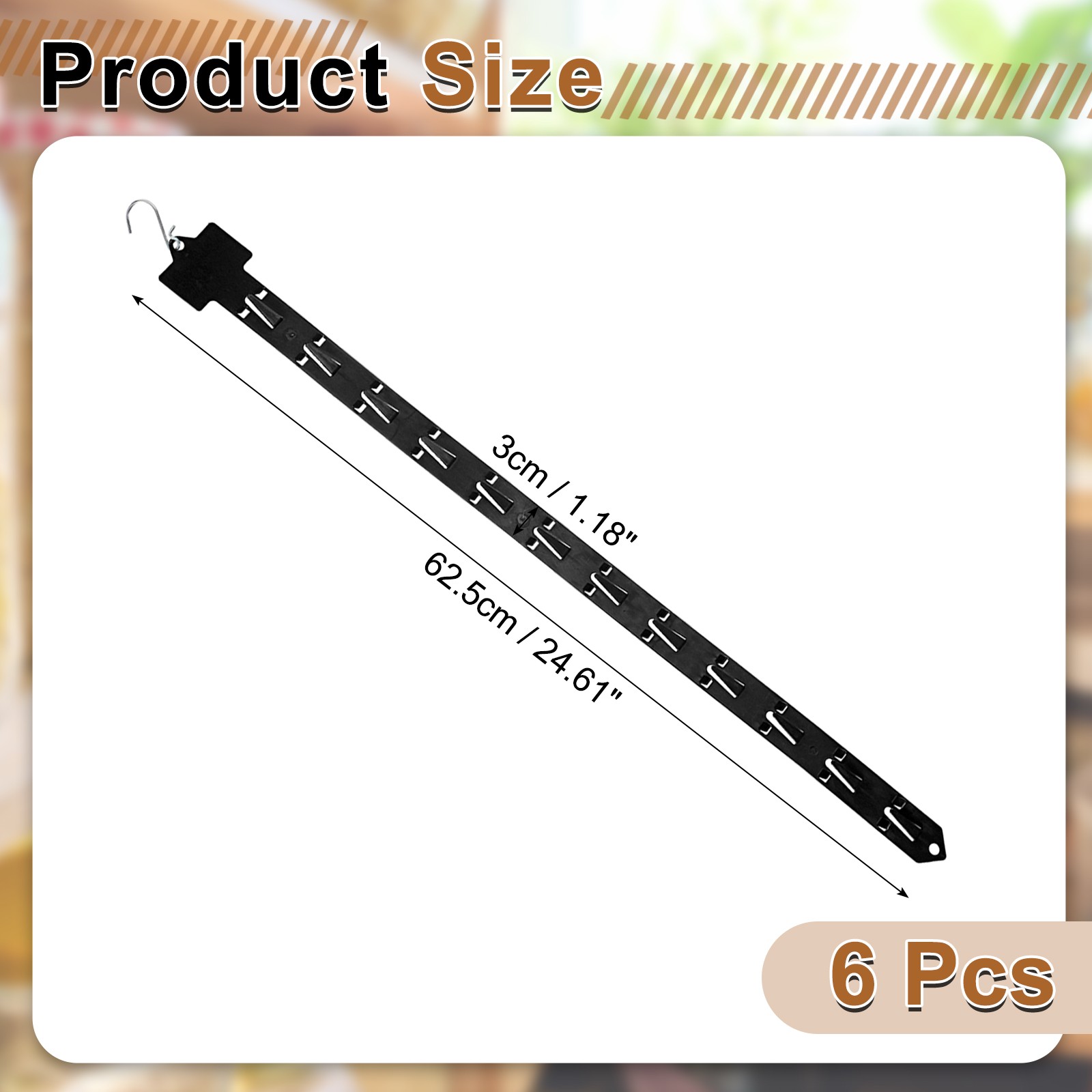 6Pcs Hanging Merchandise Strips with Hook, 24.61" Display Rack Stand, Black