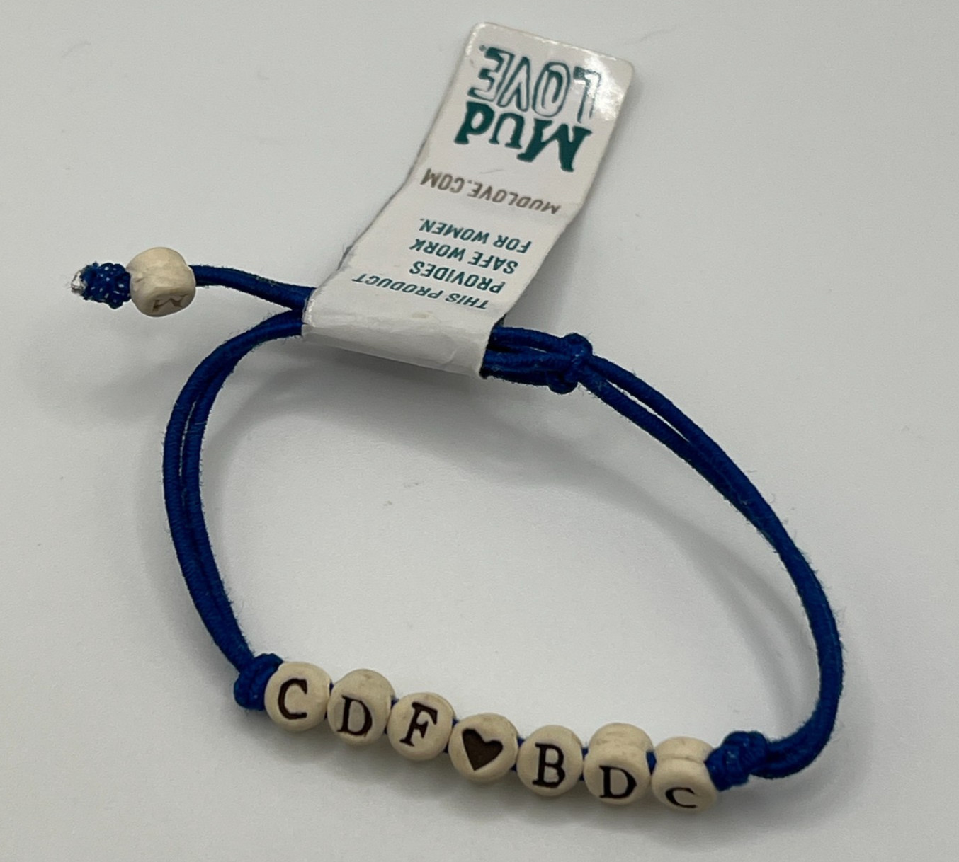 Handmade in USA MudLOVE Clay Bead Blue Elastic Adjustable Stretch Bracelet