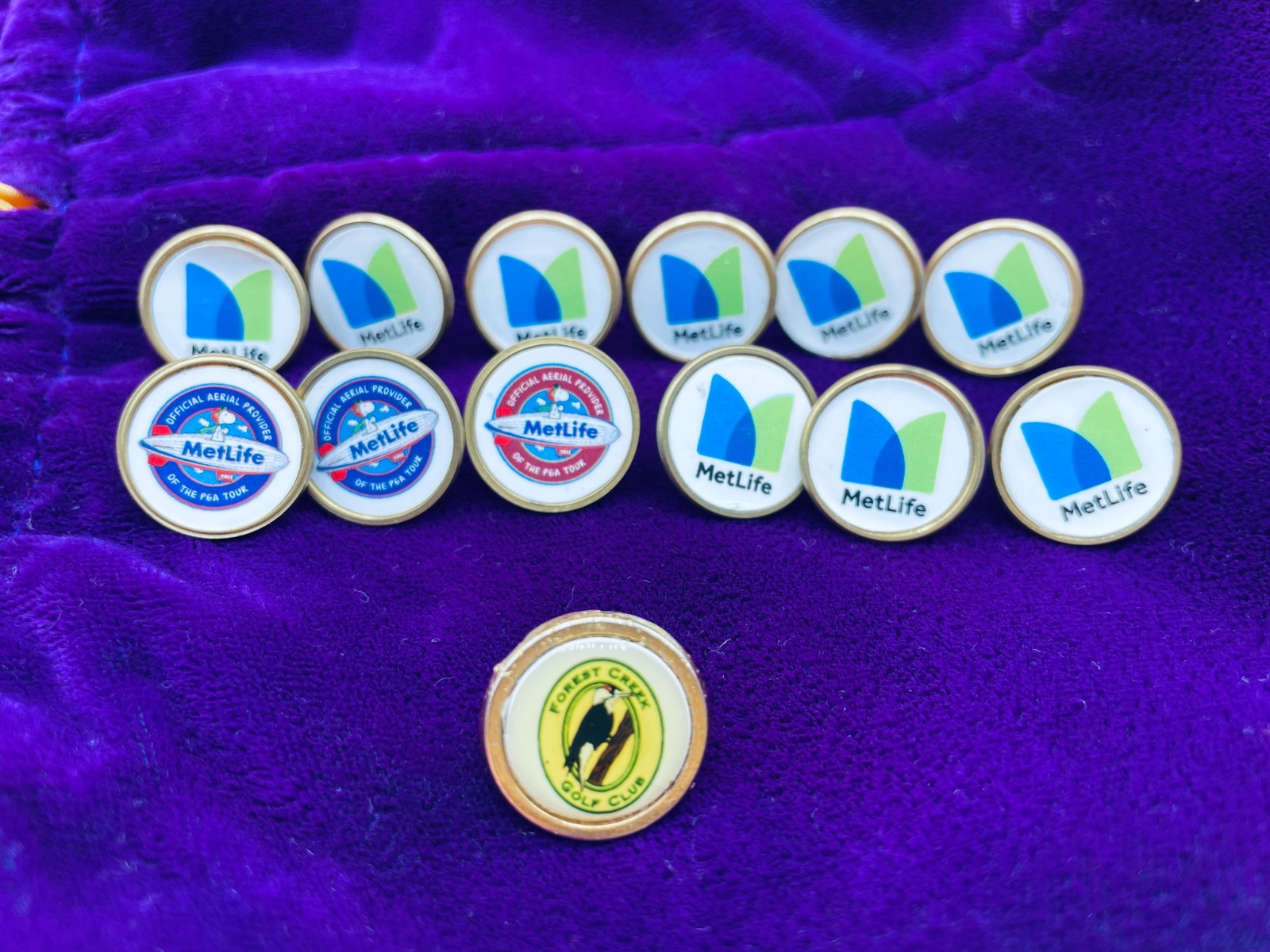Metlife Snoopy Official Aerial Provider PGA Tour Gold Tone Golf Ball Markers Lot
