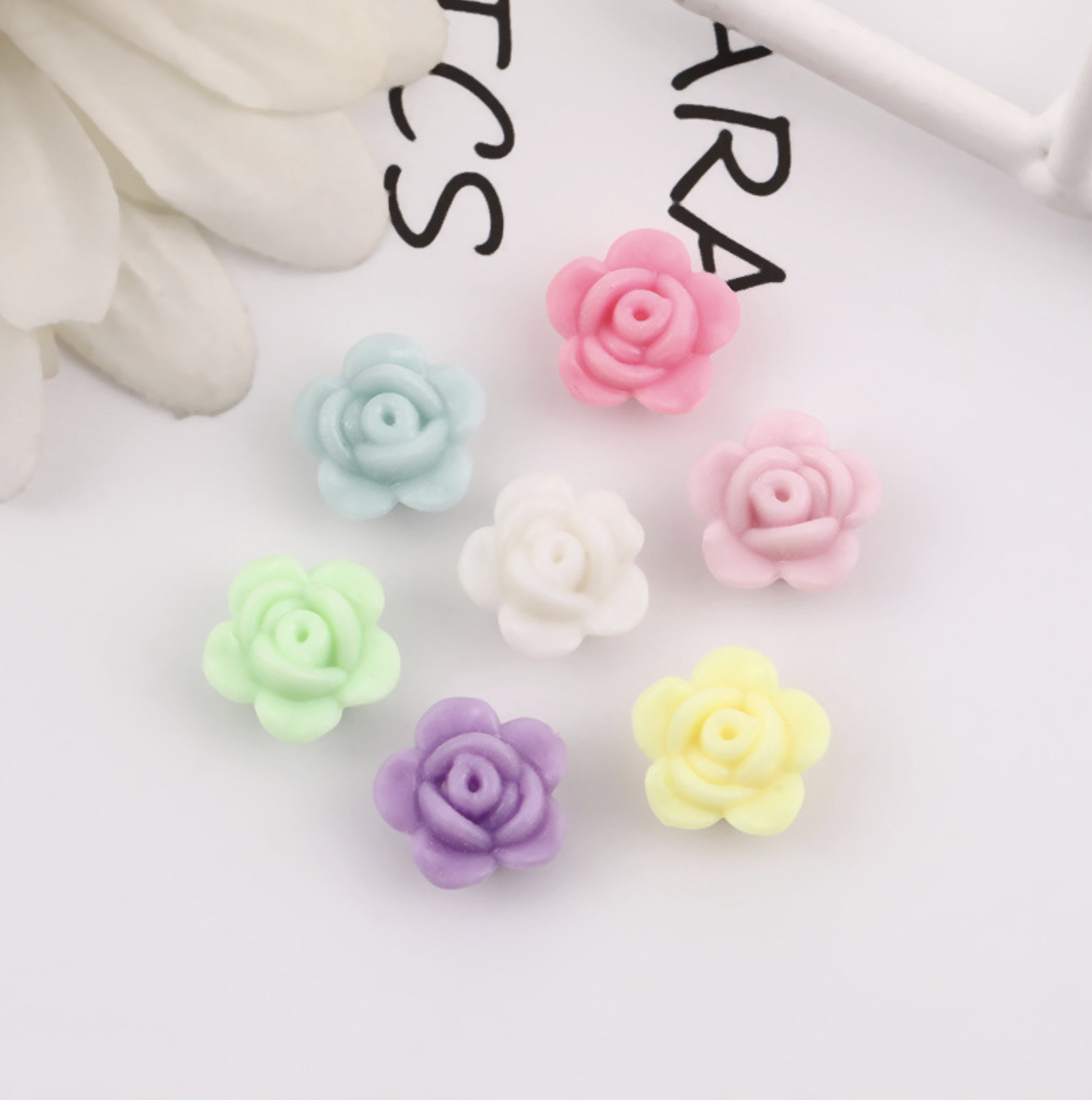 Chunky 13MM x 8MM Cute Pastel Acrylic Open Rose Spacer Beads