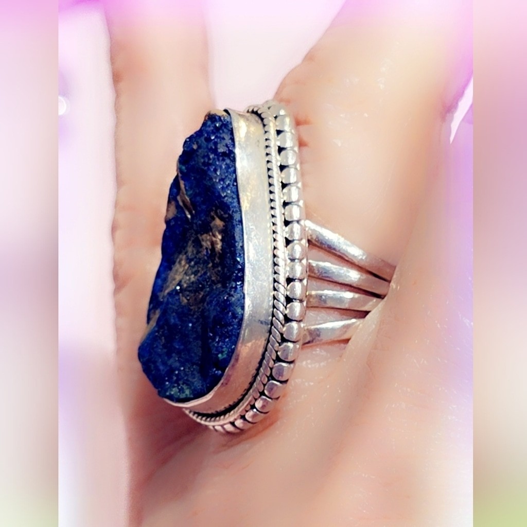 Azurite Druzy Sterling Silver Gemstone Ring SNUG 7