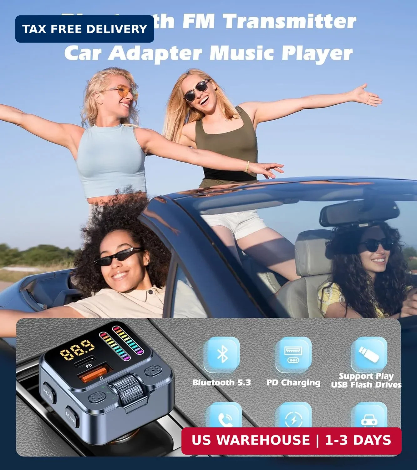 Bluetooth 5.3 Car Adapter with FM Transmitter 42W PD Fast Charging | Bluetooth A