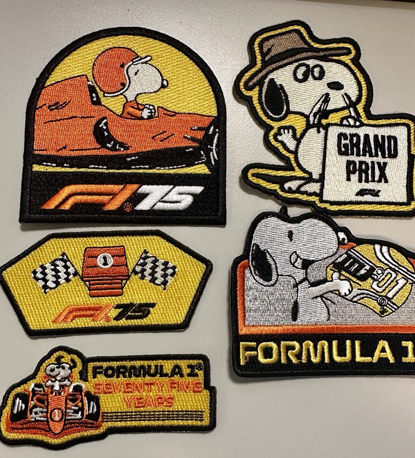 5 Pack F1 Snoopy Logo Embroidered Iron On Patch Set 3.5" Formula One Racing NEW
