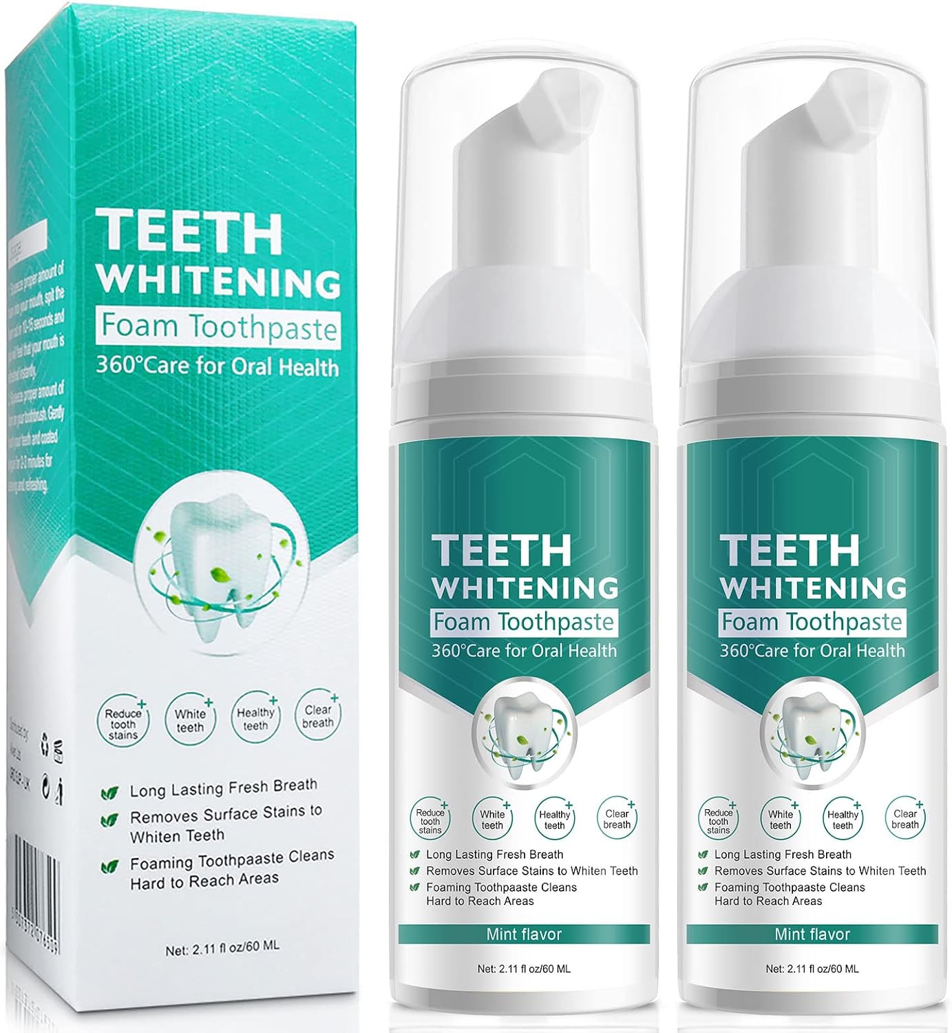 Teeth Whitening Toothpaste, 2 Pack Foam Whitening Toothpaste, Ultra-Fine Mousse