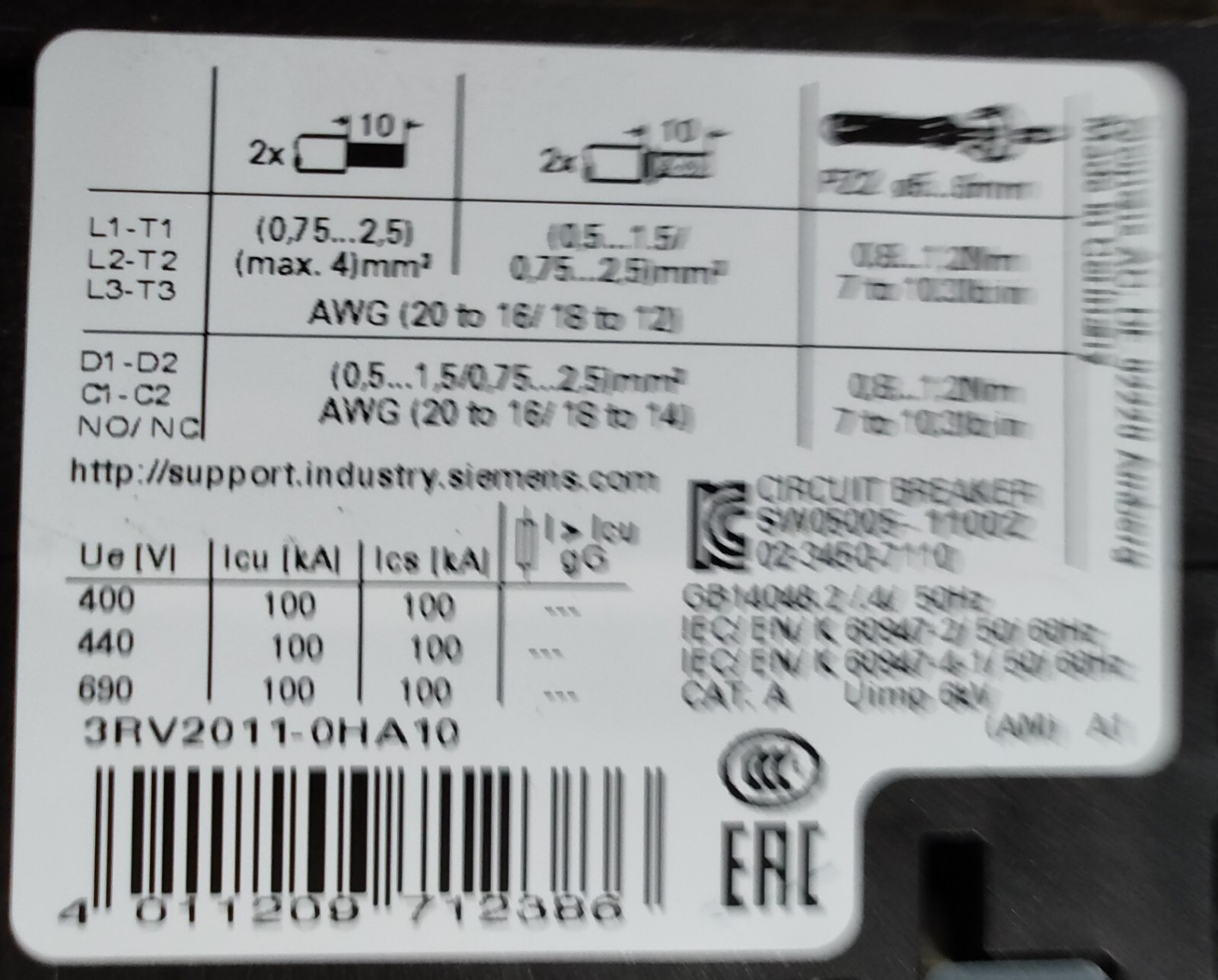 🗽SIEMENS 3RV2011-OHA10