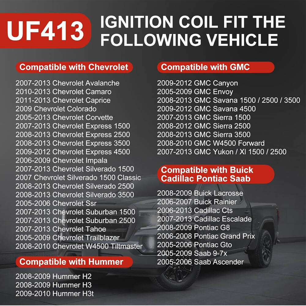 UF413 High Performance Ignition Coil & Spark Plug & Wire For Chevy GMC 5.3L 6.2L
