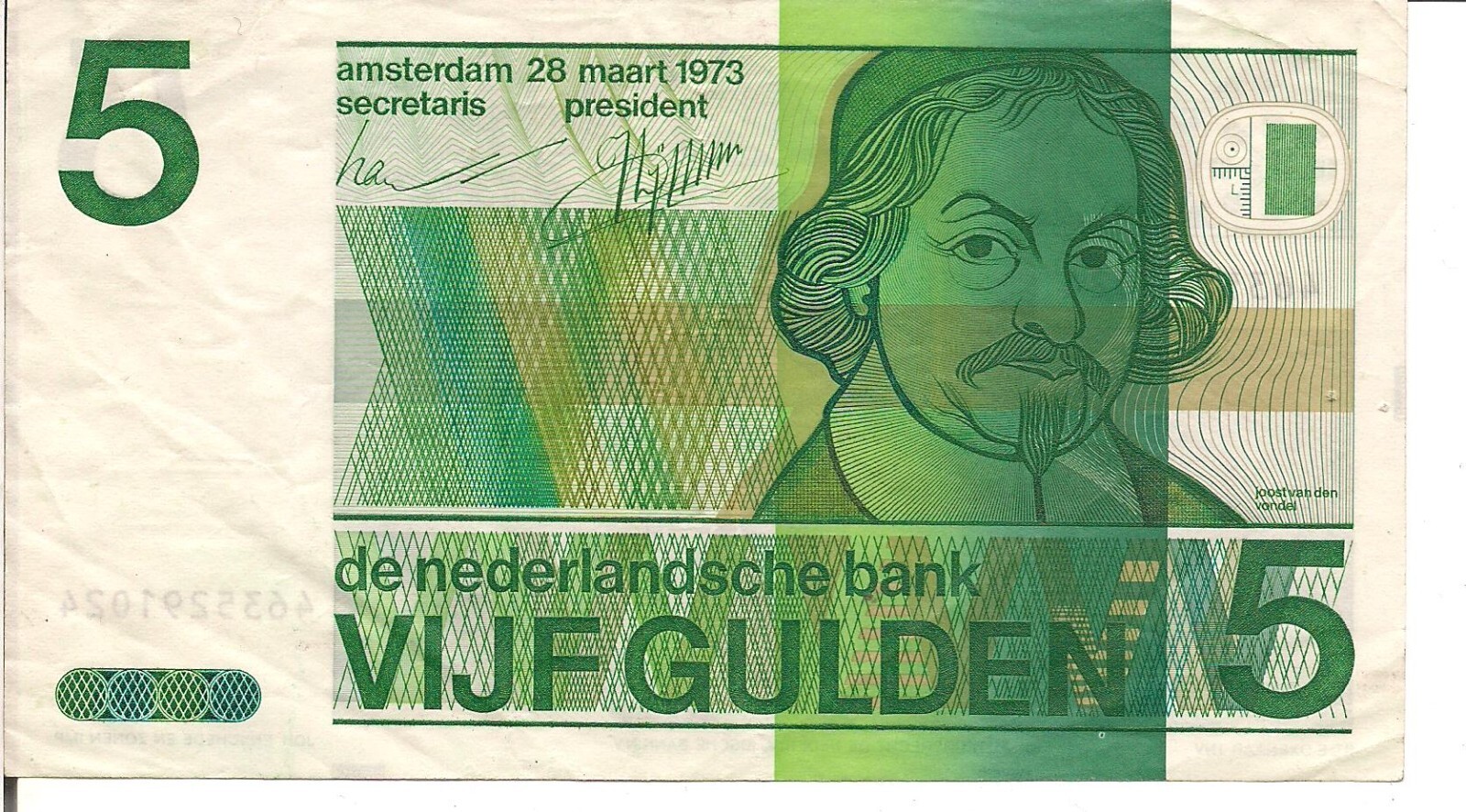 NETHERLANDS, 5 GULDEN, P#95a, 1973