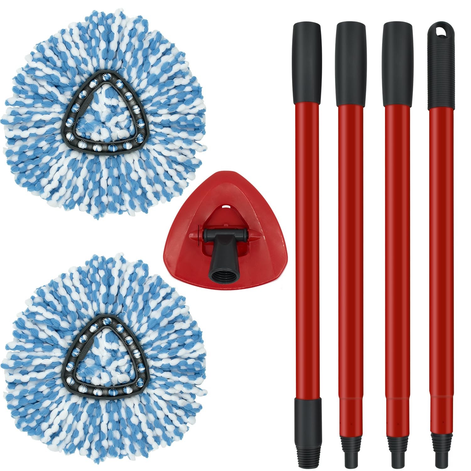 2 Pack Spin Mop Replacement Head,1 Base,4-Section Sturdy Iron Mop Handles Com...