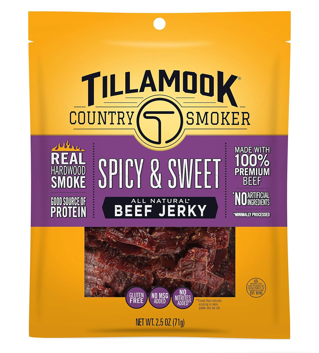 Tillamook Country Smoker Real Hardwood Smoked Beef Jerky, Spicy & Sweet, 2.5 Oun