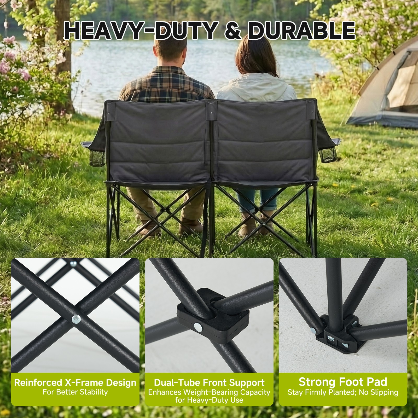 NAIZEA Oversized Padded Camping Chair Folding Loveseat Couch Double Duo Chair