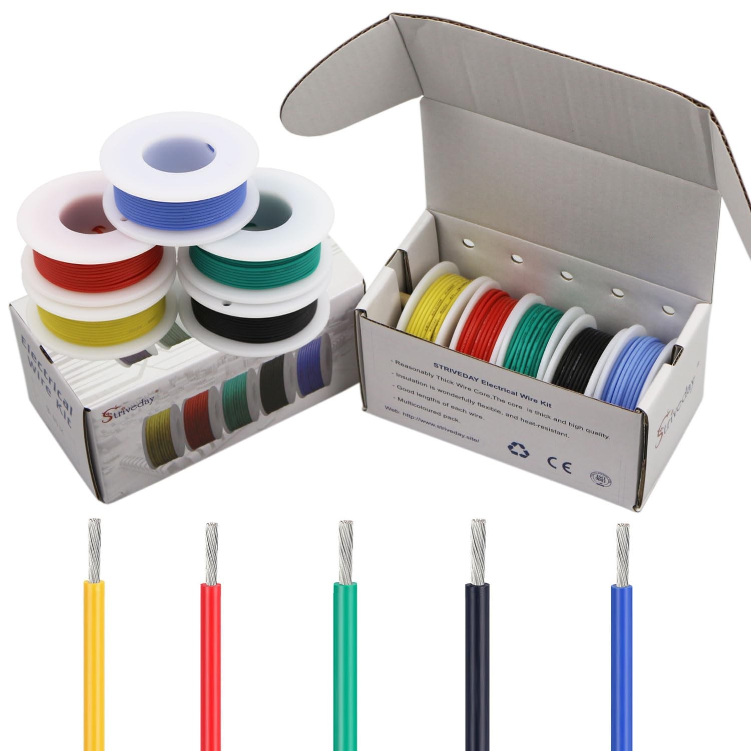 Striveday 22AWG 22AWG, Silicone wire Box1=Red+Blue+Green+Yellow+Black
