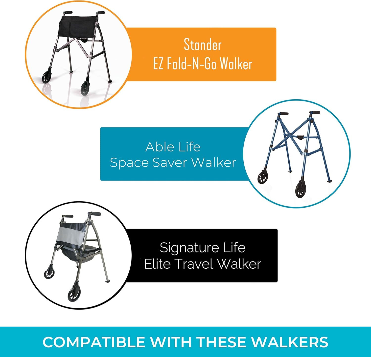 Replacement Ski Glides, Compatible with the EZ Fold-N-Go Walker-Plus, Black