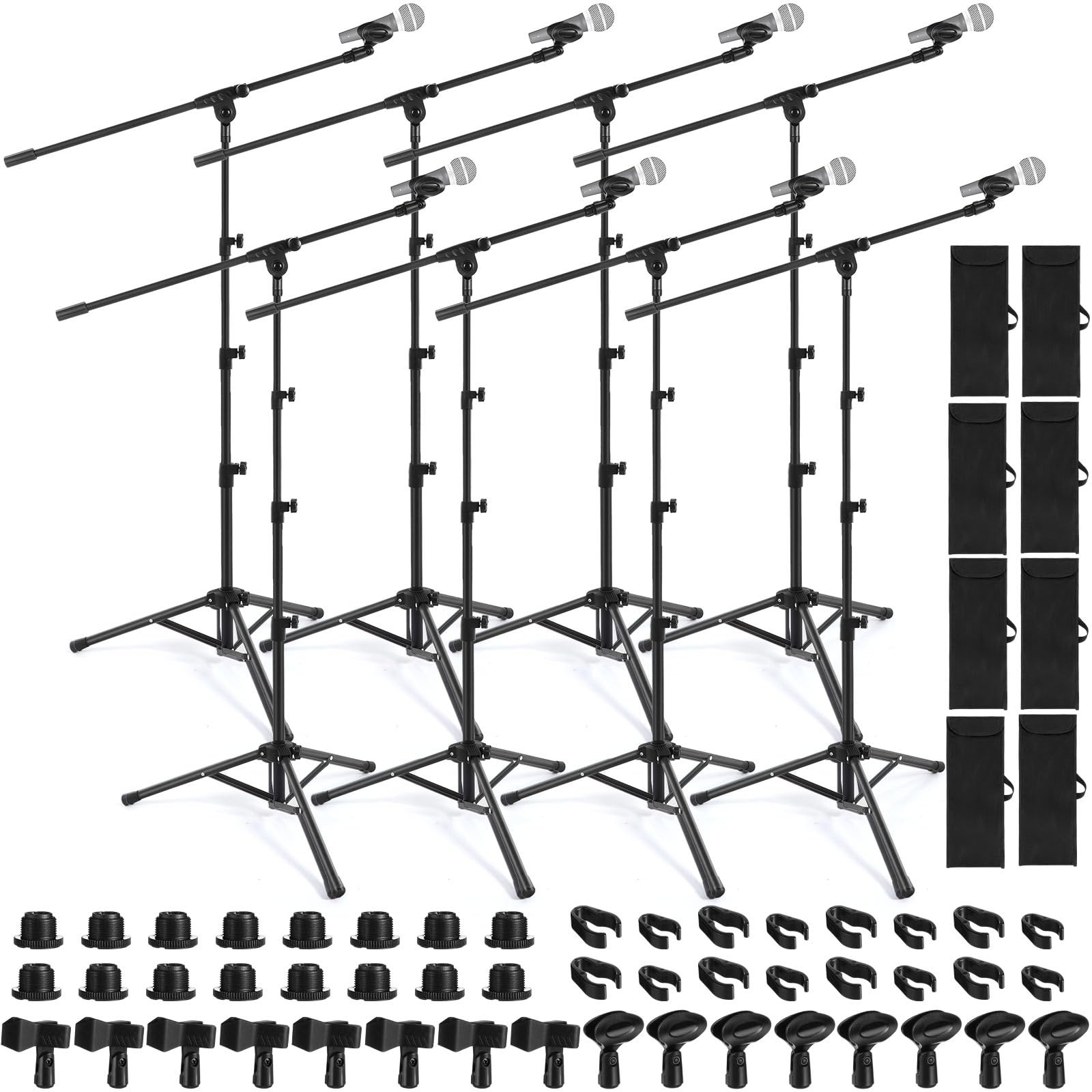 4 Pcs 4 Pcs Tripod Microphone Stand Boom Arm Floor Mic Stand with Carrying Ba...
