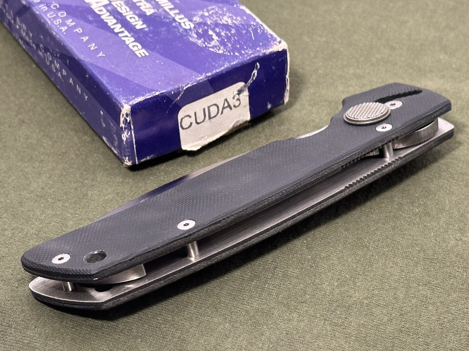 Camillus Vintage USA Made Cuda 3 Rescue Knife ATS-34 Blade, Black G-10 Scales