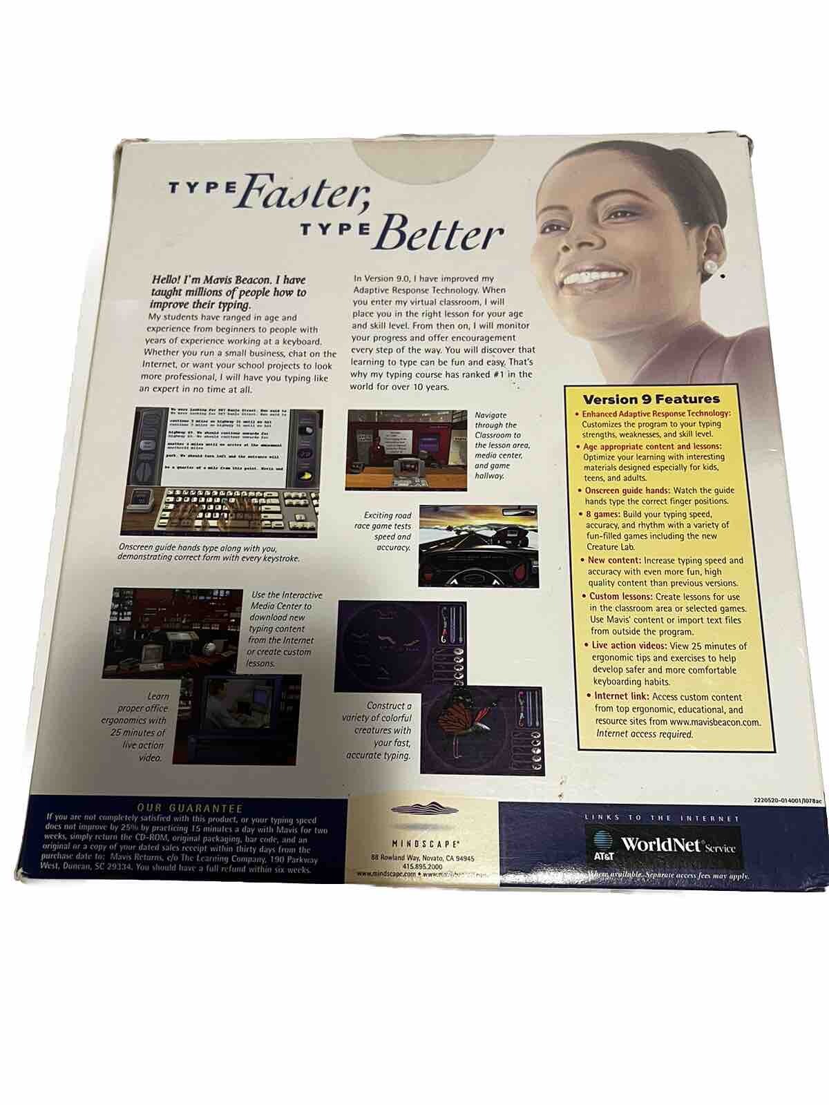 1998 Mavis Beacon Teaches Typing 9 Macintosh CD Mindscape CIB with User Guide