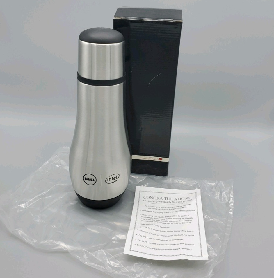 Vintage Advertising Intel Dell Stainless Steel Beverage Carafe With Cup Lid SWAG