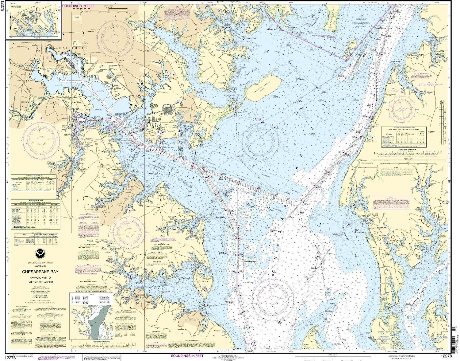 NOAA Chart Chesapeake Bay Approaches to Baltimore Harbor 79th Edition 12278