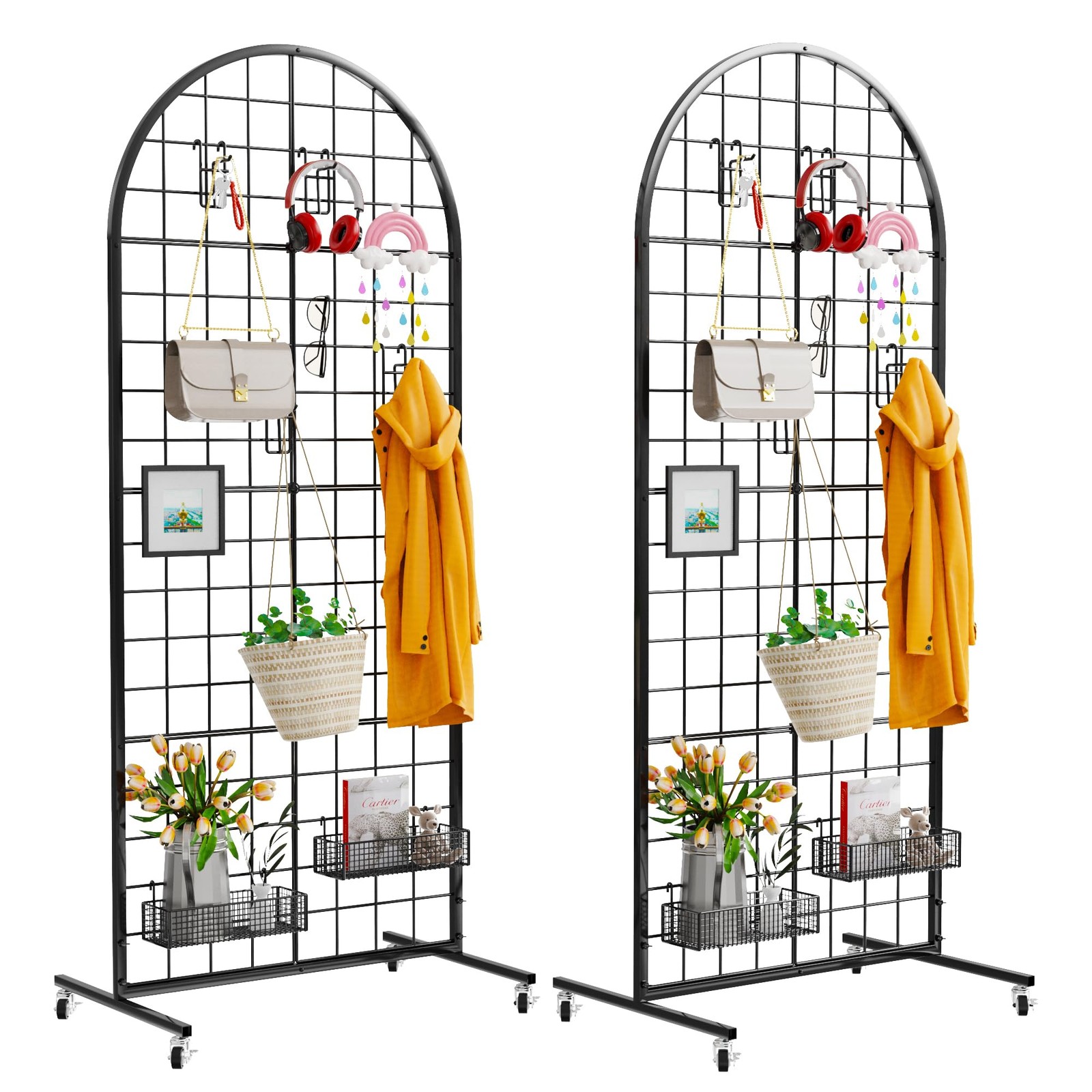 Grid Wall Panel 2PCS Display Stand 2' x 5.2' FT Black Grid Wall Panels Movabl...