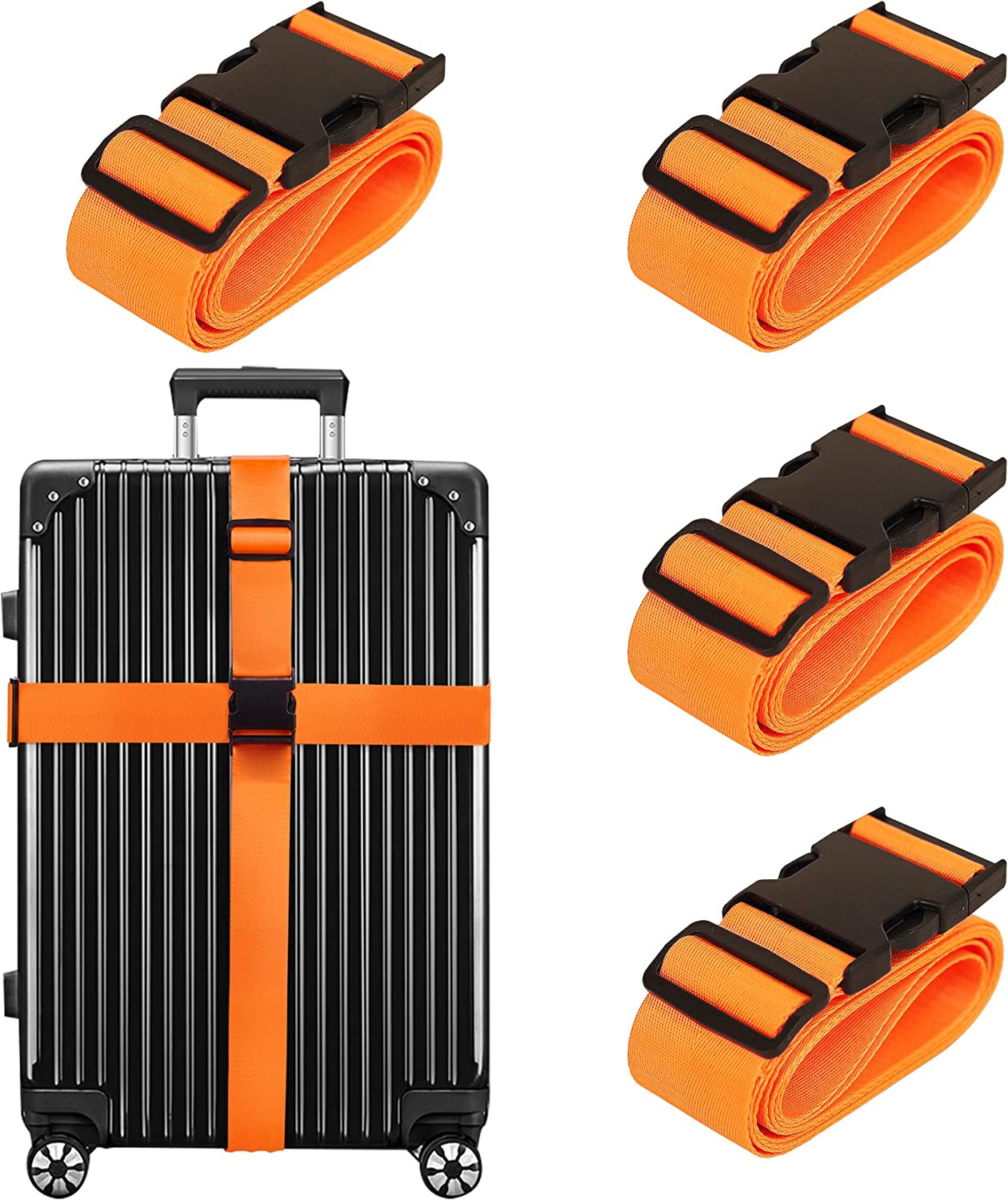 Luggage Straps 4 Pack TSA Approved Travel Belt Adjustable Heavy Duty Orange