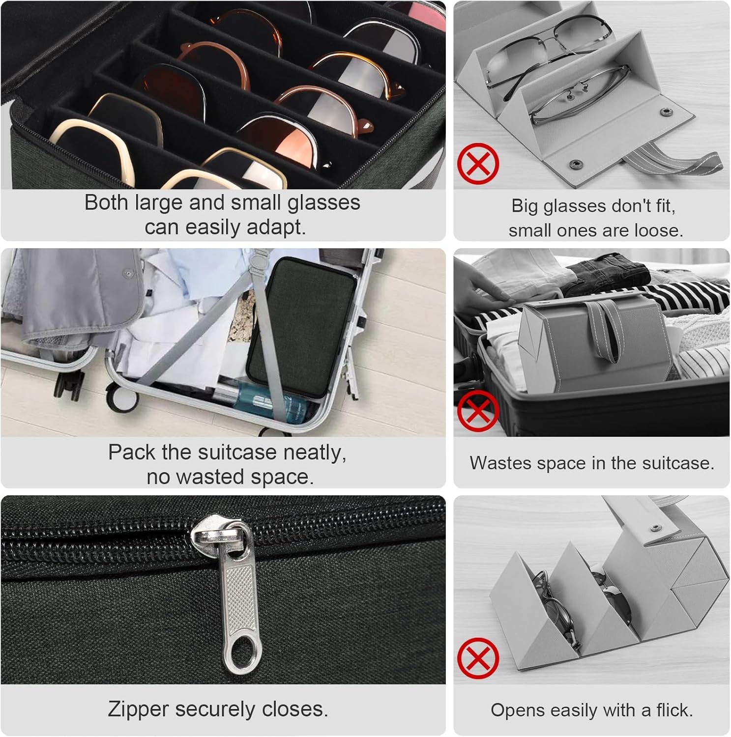 Travel Sunglasses Organizer​,​ Hard Shell​ Sunglass Case Adjustable 8 Slots Case