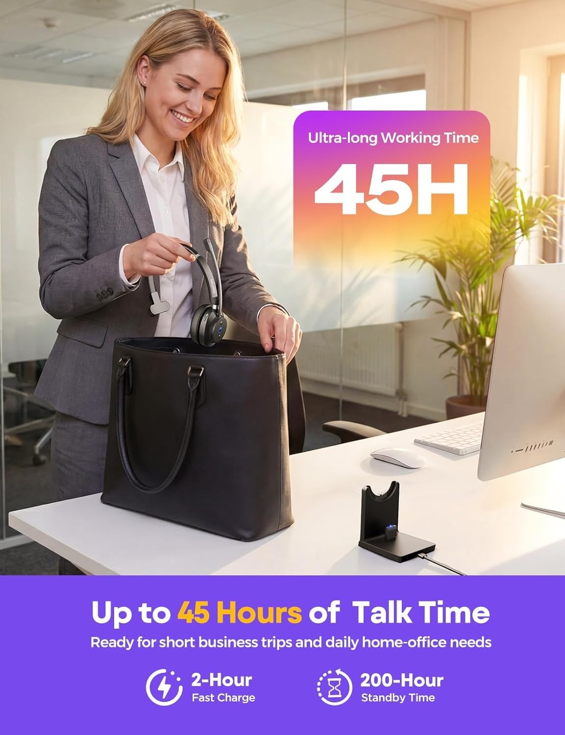 Wireless Headset Clear Sound ＆ Comfortable USB Dongle Microphone for Call Center