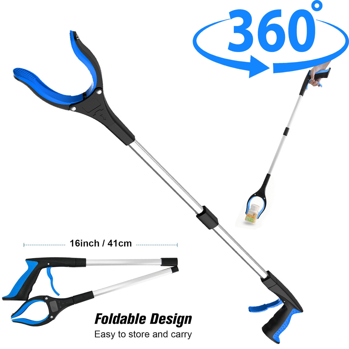 32"heavy-duty industrial grade telescopic garbage collector for outdoor cleaning