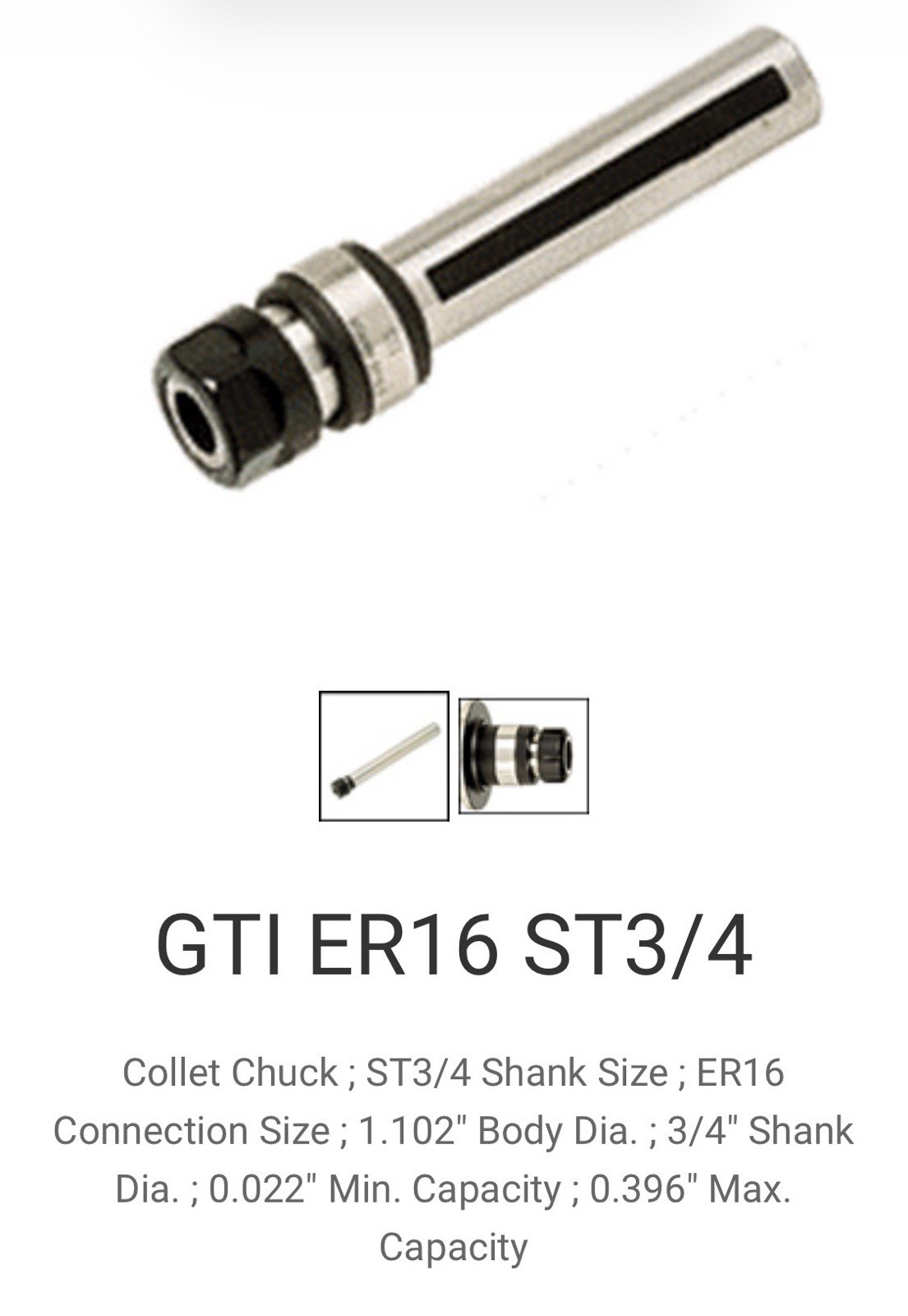 Iscar GTI ER16 ST3/4 ER16, 3/4” Shank Dia. Tapping Holder (Loc. RD)