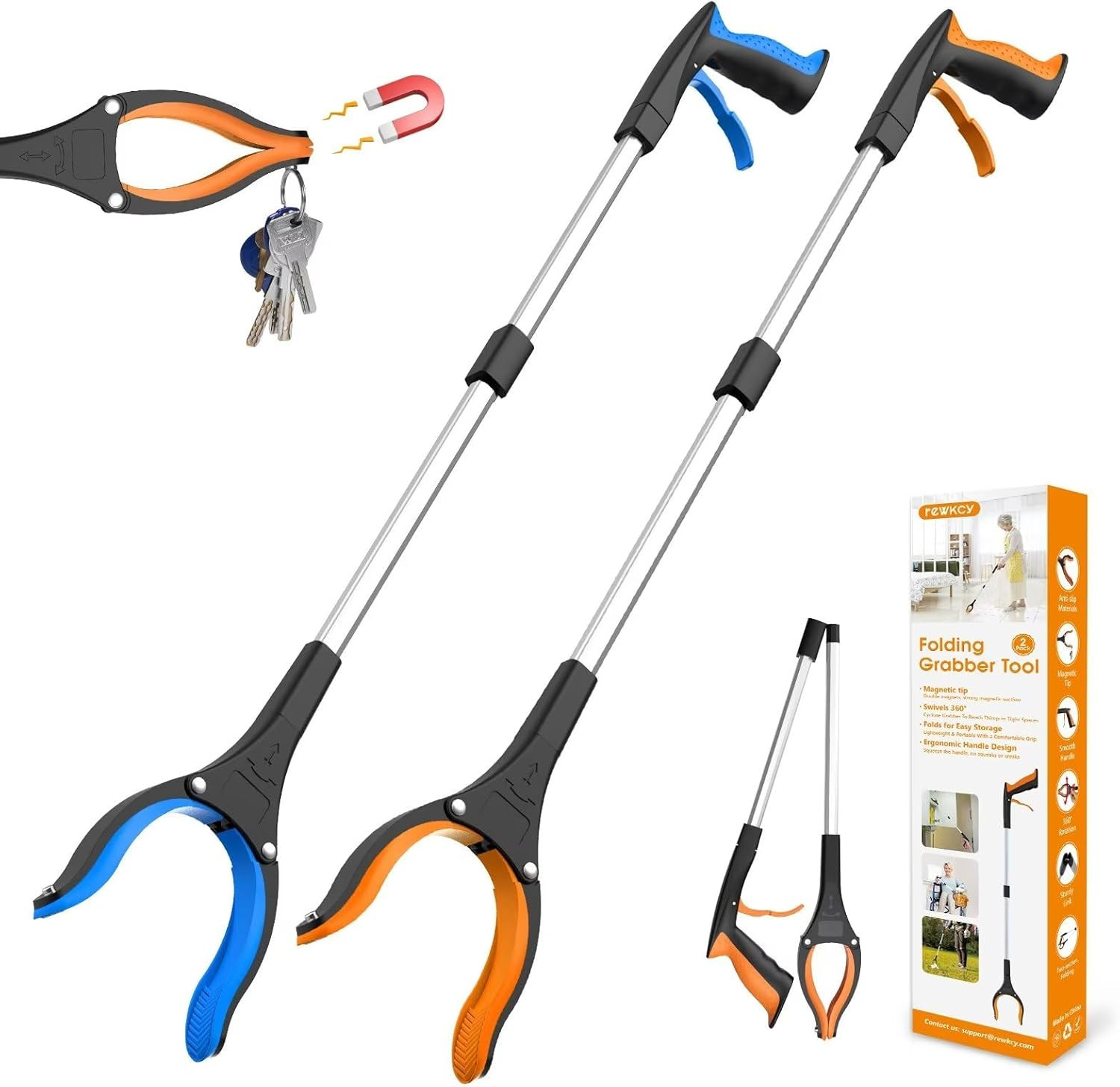 32" Grabber Reacher Tool, 2-Pack Foldable Reacher Grabber Pickup Tool with 360°