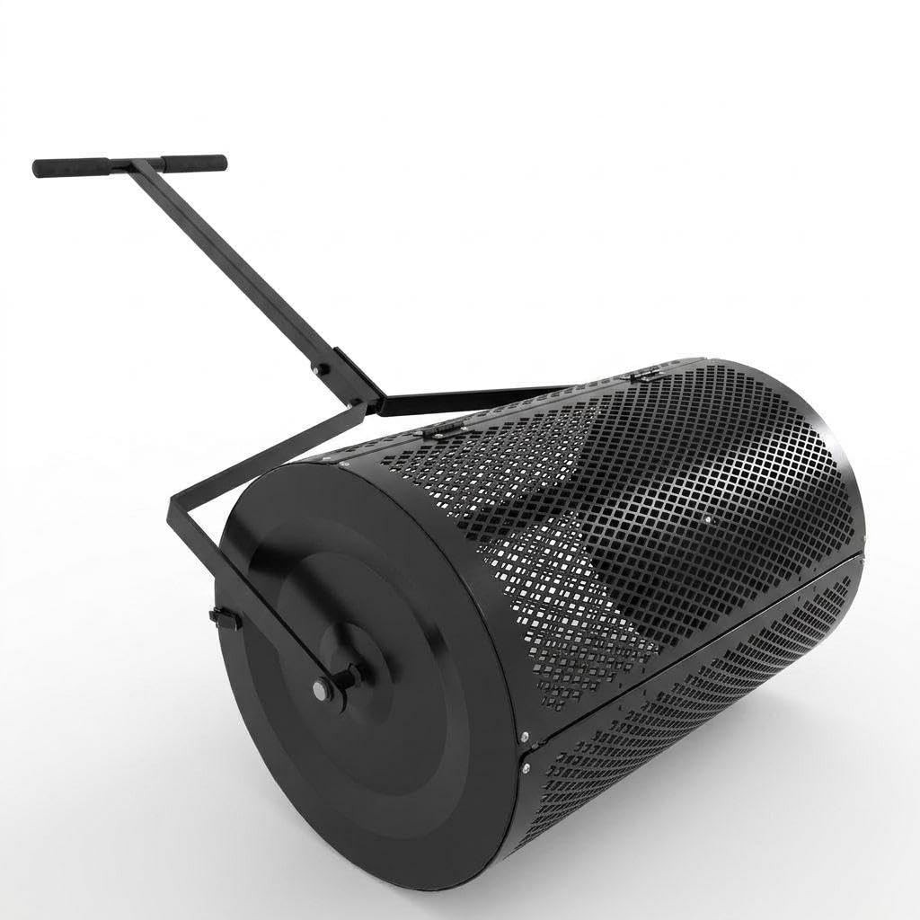 24" Heavy Duty Compost Spreader ,T-Handle Metal Mesh Roller Lawn Spreader Garden