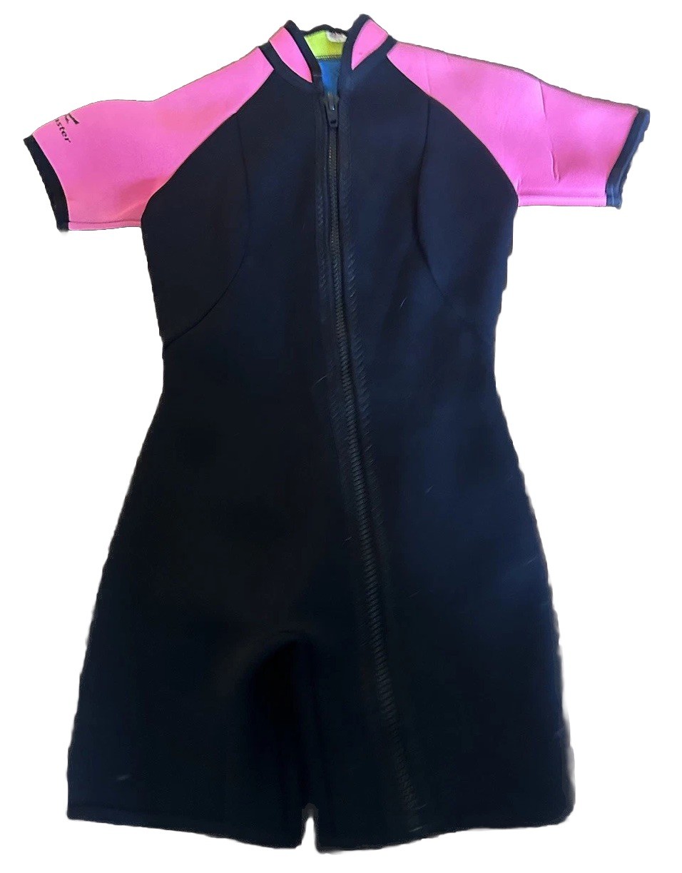 Dive Master Women’s Dive Suit Shorty Full Zip pink & Black Wet suit Size 12 USA